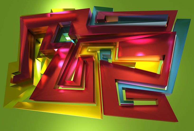 Tha Maze - Tez #1-2 von Pat Bloom - Moderne 3D, abstracte kubistische en futurisme kunst