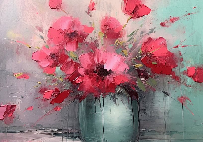 Liquid Beauty Painting in Soft Red and Teal by Color Square
