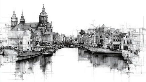 Leiden Panorama - Historical buildings illustration