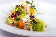 Salade gekonfijte kip met komkommer, bospeen, sjalot en raijs van Frank Broenink thumbnail