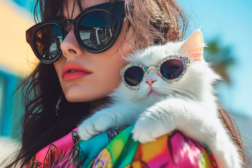 Futuristic style: woman with cat in focus by Poster Art Shop