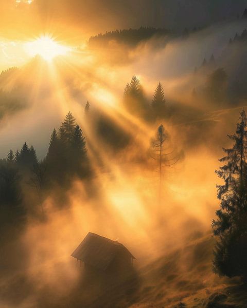 Gouden zonsopgang boven het Boheemse Woud van fernlichtsicht