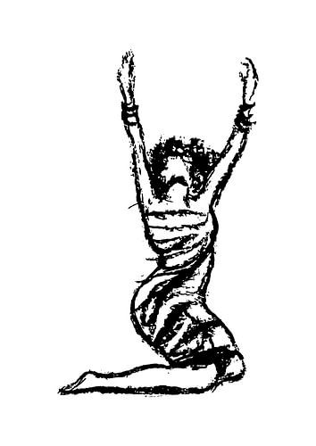 Zwart wit houtskool tekening van een vrouw