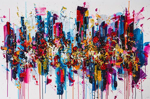 Abstract kleurrijk stadsgezicht met verfspatten