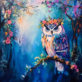 Colourful owl with flower wreath by Poster Art Shop