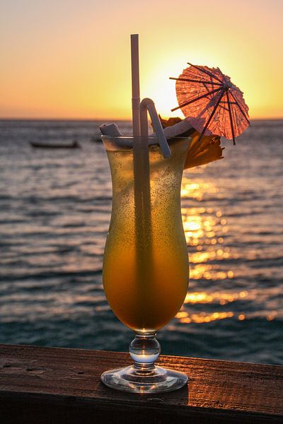 Cocktail bij zonsondergang in Fiji van Erwin Blekkenhorst