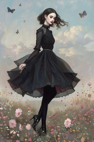 Damenmode | Dunkle Eleganz blüht von Abstraktes Gemälde