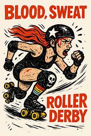 BLOOD, SWEAT, ROLLER DERBY (jammer, skull, rugged, women's sport, quad rollerskating, underground) by Natalie Bruns