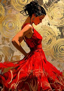Passionierte Tänzerin in Rot & Gold II