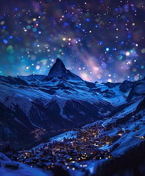 Middernachtelijk uitzicht: Zwitserse Alpen van fernlichtsicht