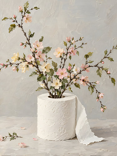 Delicate flowers in toilet paper roll