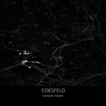 Schwarz-weiße Karte von Coesfeld, Nordrhein-Westfalen, Deutschland. von Rezona