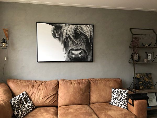 Customer photo: Portrait Scottish Highlander black and white by Sandra van Kampen, on canvas