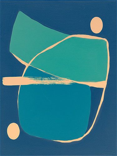 Abstract Minimalisme.  Balans in Indigo en Aqua