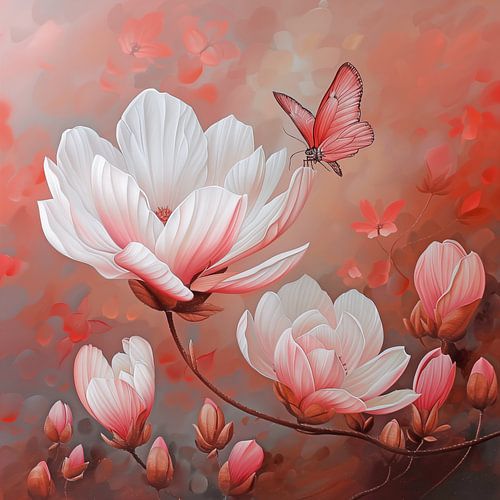 Vlinder op magnoliabloemen