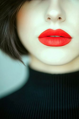 Elegante vrouw met rode lippenstift en coltrui