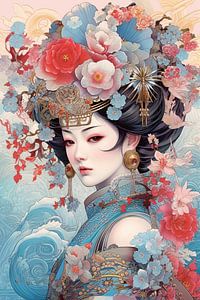 Geisha mit Blumenkrone