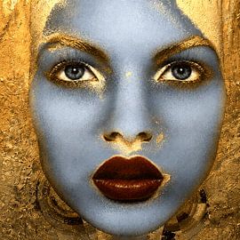 AURELYTH Blue Gold Portrait Abstract Wall Art by Mavro Orbino