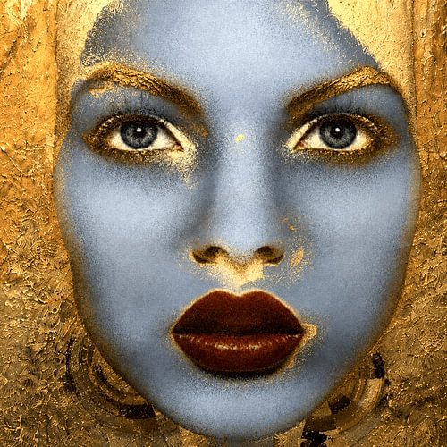 AURELYTH – Abstrakte Wandkunst „Blue Gold Portrait“