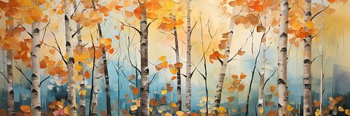 Aspen Forest Palette Knife Style Oil Painting Wide Wall Art