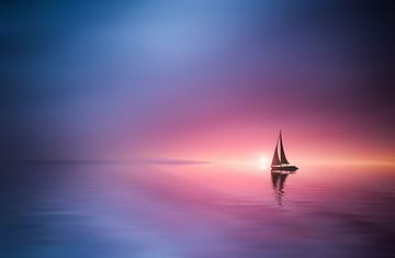 Zeilen over het meer naar de zonsondergang van Bess Hamiti