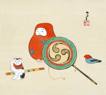 Kamisaka Sekka. Speelgoed. Japanse kunst ukiyo-e. Retro Japandi. van Dina Dankers