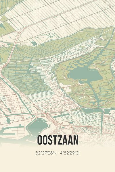 Vintage landkaart van Oostzaan (Noord-Holland) van Stad & Wand