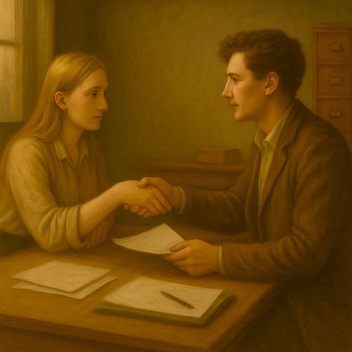 De Onderhandelaars – AI Classica – Mensen aan het werk – Kunst voor bedrijven