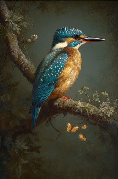 IJsvogel op Tak met Vlinders van Emil Husstege