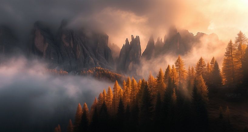 Herfstig bergsilhouet van fernlichtsicht