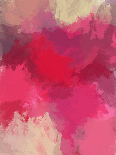 Kleurrijk abstract schilderij in roze, paars, rood en wit van Abstract Minimalist Art