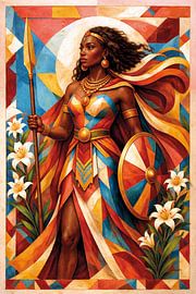 Gemälde einer afrikanischen Agojie-Kämpferin.