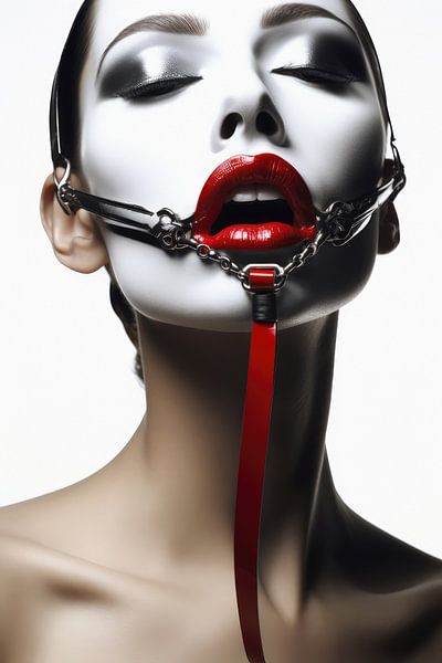 Digitaal creëerde hele mooie vrouw met bizarre fetisj masker in high fashion stijl van Art Bizarre
