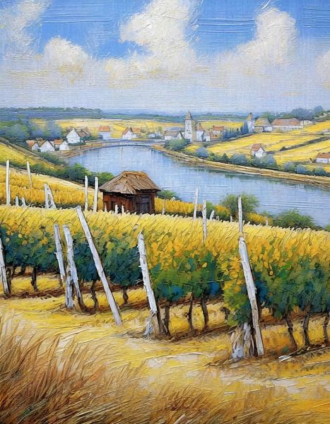 Wijnvelden langs de oever van de Loire