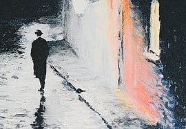 Un promeneur solitaire dans la ville nocturne sur Niklas Maximilian