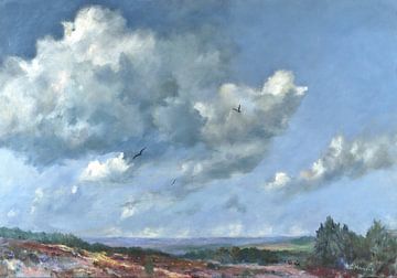 Heidevelden op de Sallandse Heuvelrug met grootse wolkenlucht van P.A. Hondsmerk