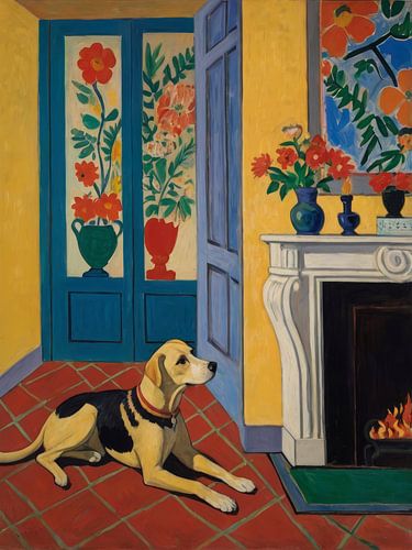 Dog In Front Of Fireplace Style Henri Matisse