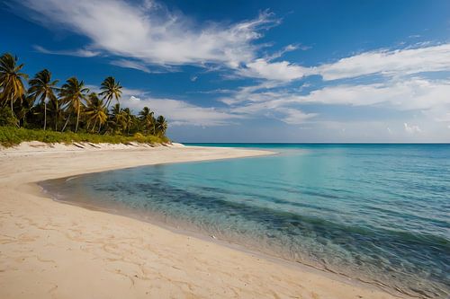 Tropisch strand met palmbomen en helder water