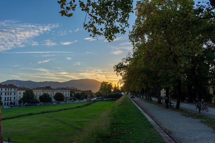 Sonnenuntergang über der Stadt Lucca, Toskana von Mark Scholten