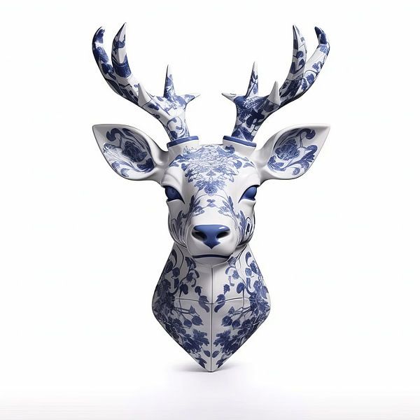 Jachttrofee hert in delfts blauw van Dunto Venaar