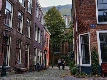 Herfststraat in het centrum van Leiden van Dario En Holanda