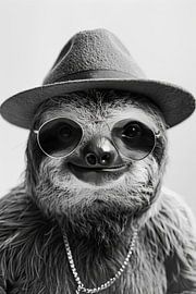 Sloth with sunglasses and hat