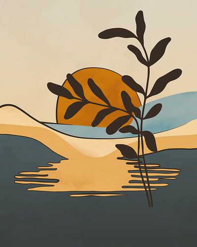 Boom in de avondzon minimalistisch landschap