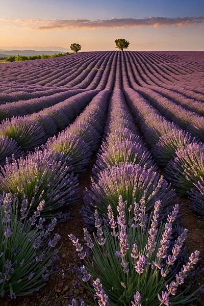 Vast lavender field at sunset by Art & Soul Creations