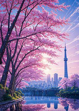Tokyo Kersenbloesem rivier Sakura Lente seizoen Japan van Ruzerin