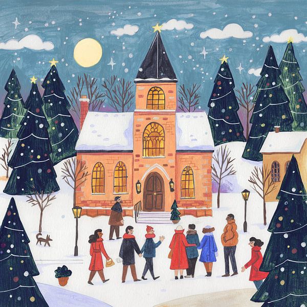 Winter evening at the church by Caroline Bonne Müller