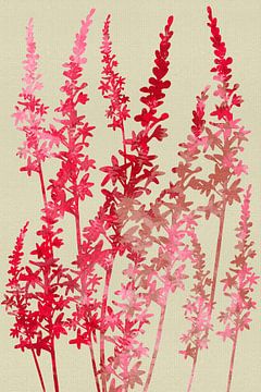 Wilde bloemen in roze en terra op linnen van Dina Dankers