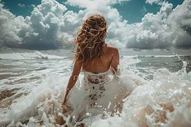 bride in the surf