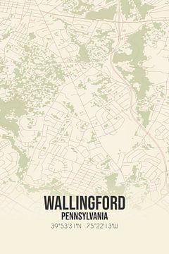 Vintage landkaart van Wallingford (Pennsylvania), USA. van MijnStadsPoster