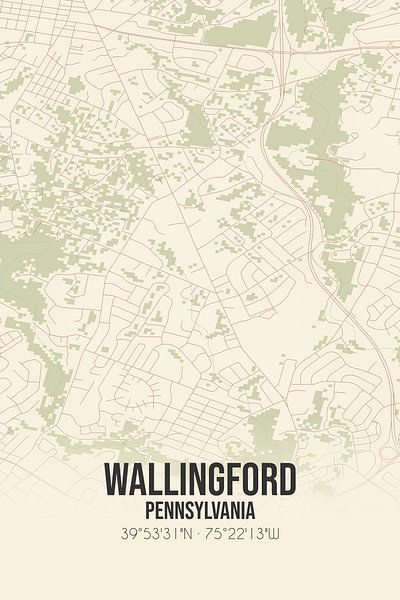 Carte ancienne de Wallingford (Pennsylvanie), USA. par Affiches de lieux